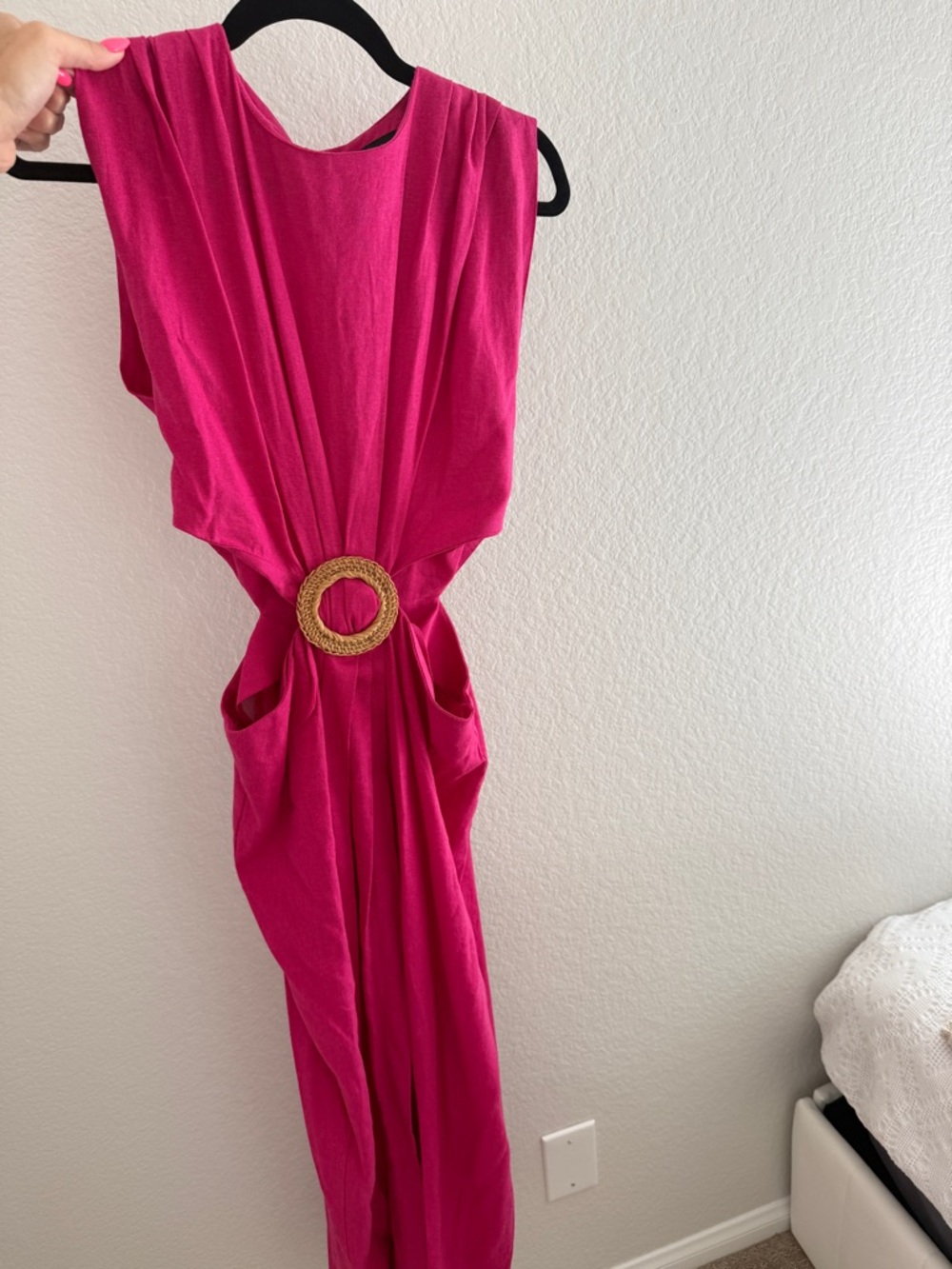 Zara Fuchsia Asymmetrical Dress with Woven Ring Detail
